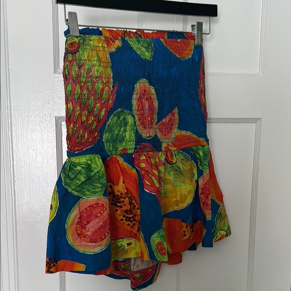 damson madder Tops - Blue and Red Ruffled High-Low Mini Skirt